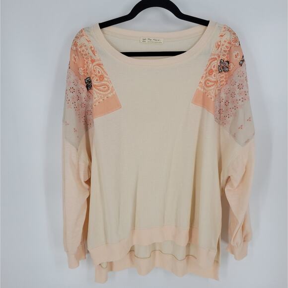 We The Free Peach Alabaster Combo Feelin It Patch Sleeve Long Sleeve Top M - Picture 1 of 9
